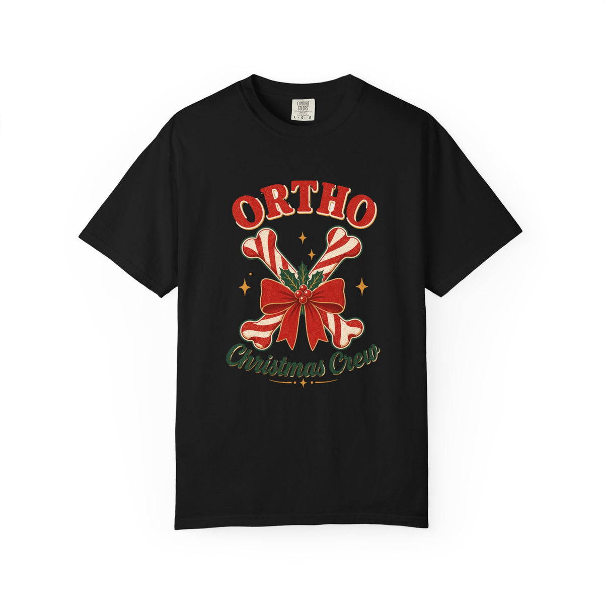 Ortho Christmas Crew candy-cane bones Comfort Colors 1717 tee in Black