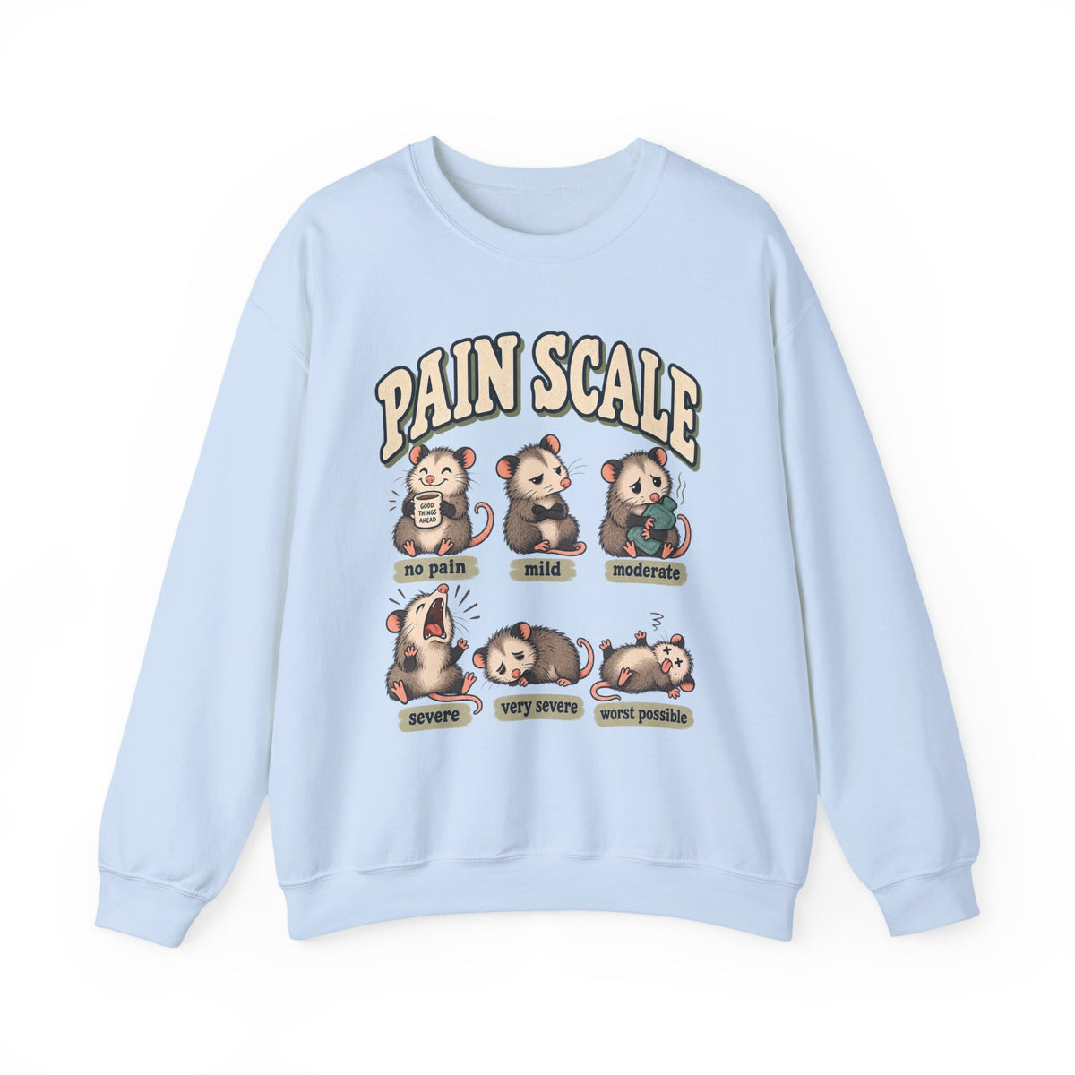 Pain Scale Opossum Sweatshirt in Light Blue