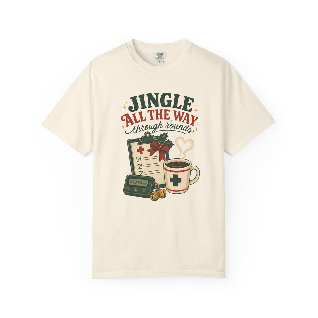 Jingle All the Way Through Rounds Christmas Comfort Colors 1717 tee in Ivory