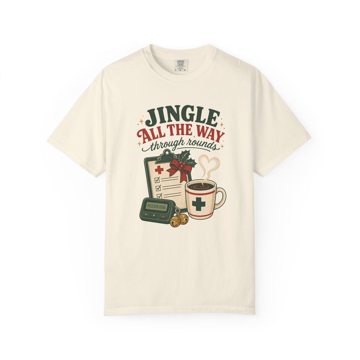 Jingle All the Way Through Rounds Christmas Comfort Colors 1717 tee in Ivory