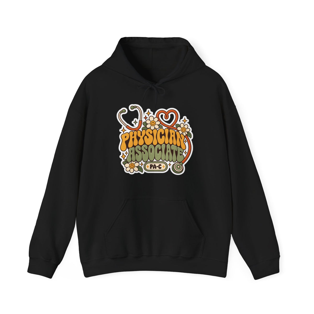 Physician Associate Retro Groovy Hoodie in Black