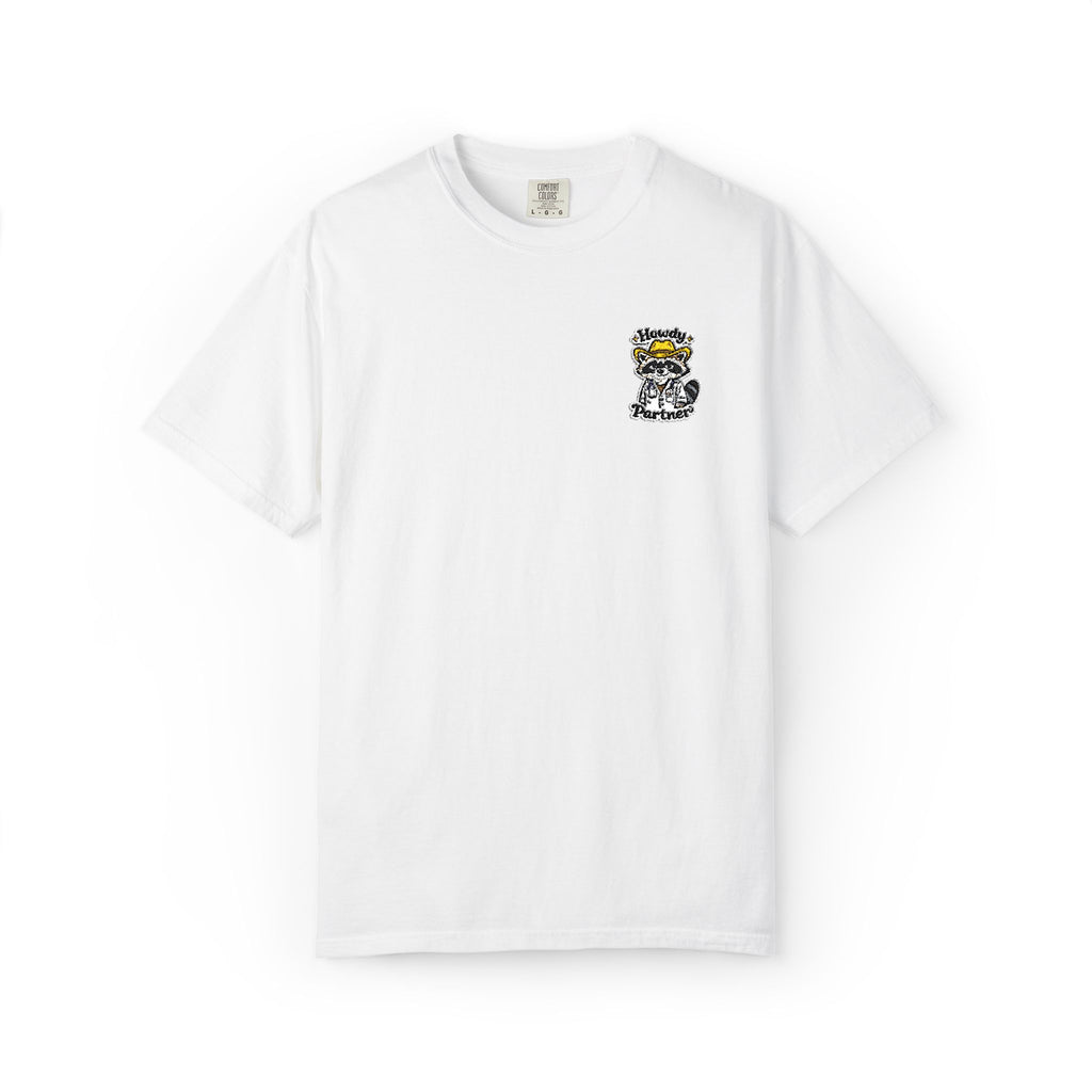 Howdy Partner Raccoon Doctor Embroidered Shirt in White