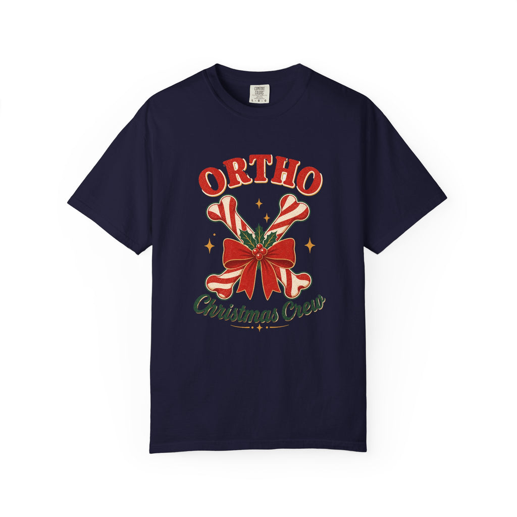 Ortho Christmas Crew candy-cane bones Comfort Colors 1717 tee in True Navy