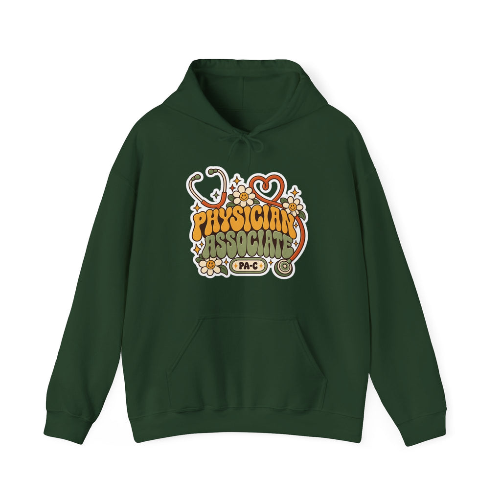 Physician Associate Retro Groovy Hoodie in Forest Green
