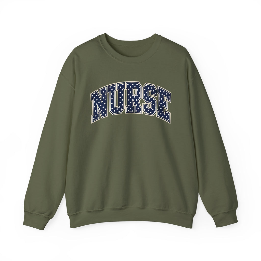 Nurse Polka Dot Varsity Sweatshirt in Military Green