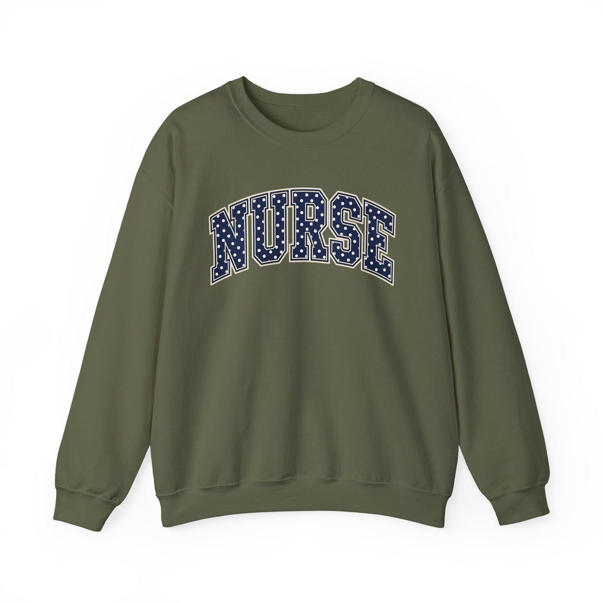 Nurse Polka Dot Varsity Sweatshirt in Military Green