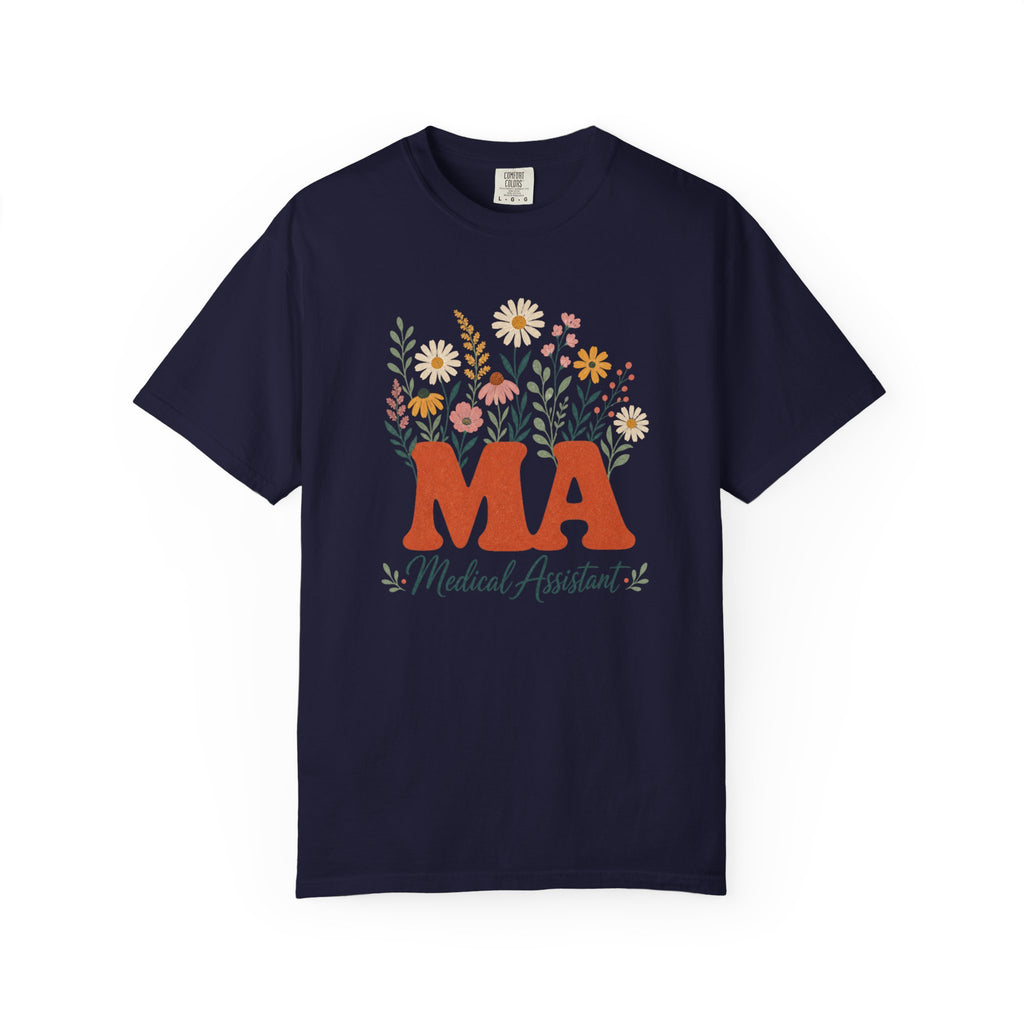 Floral Medical Assistant MA Comfort Colors 1717 tee in True Navy