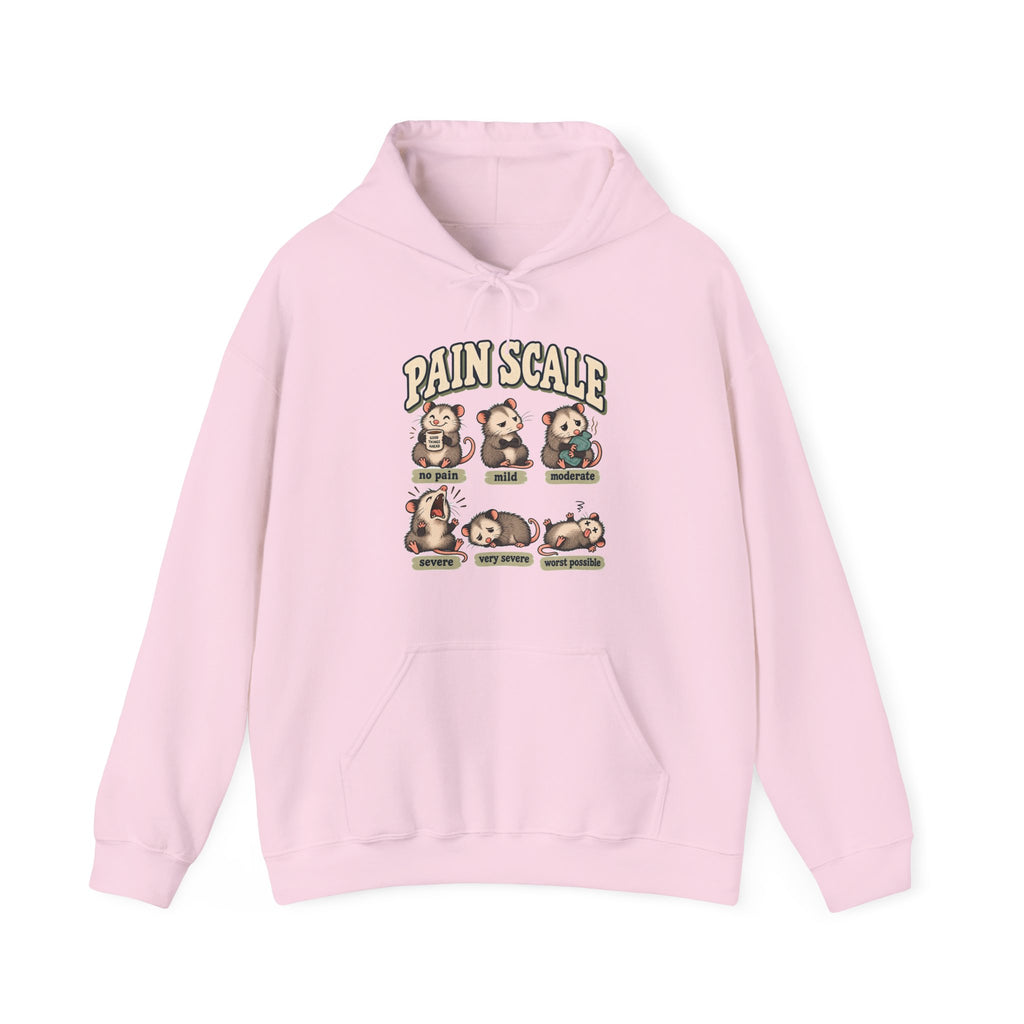 Pain Scale Opossum Hoodie in Light Pink