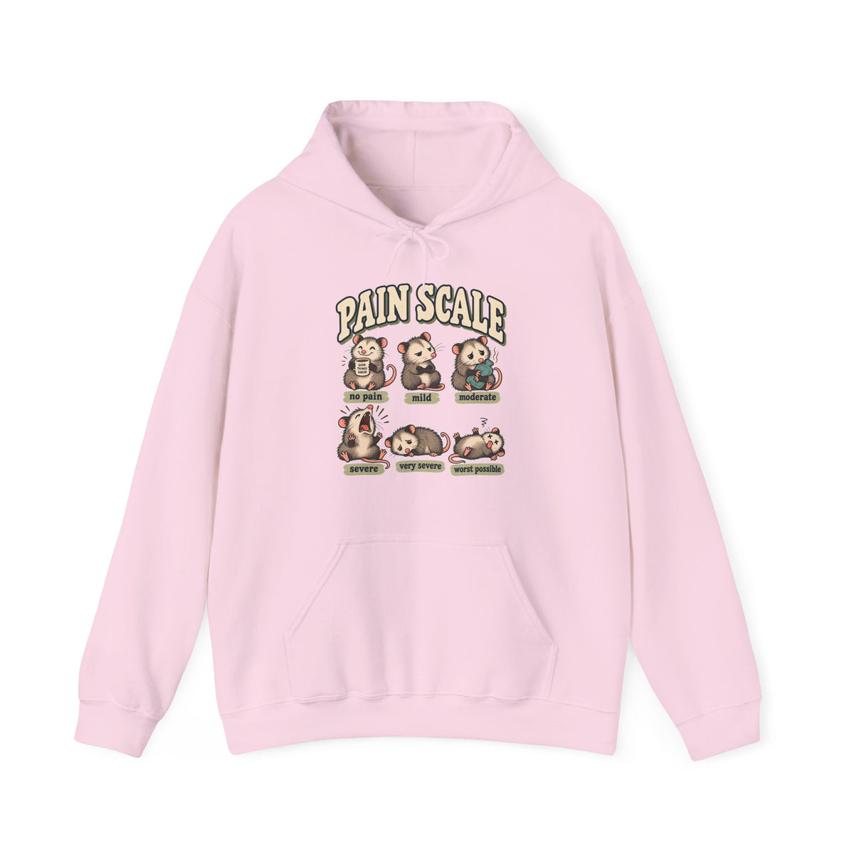 Pain Scale Opossum Hoodie in Light Pink