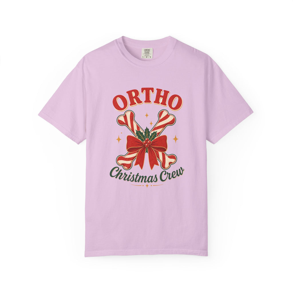 Ortho Christmas Crew candy-cane bones Comfort Colors 1717 tee in Orchid