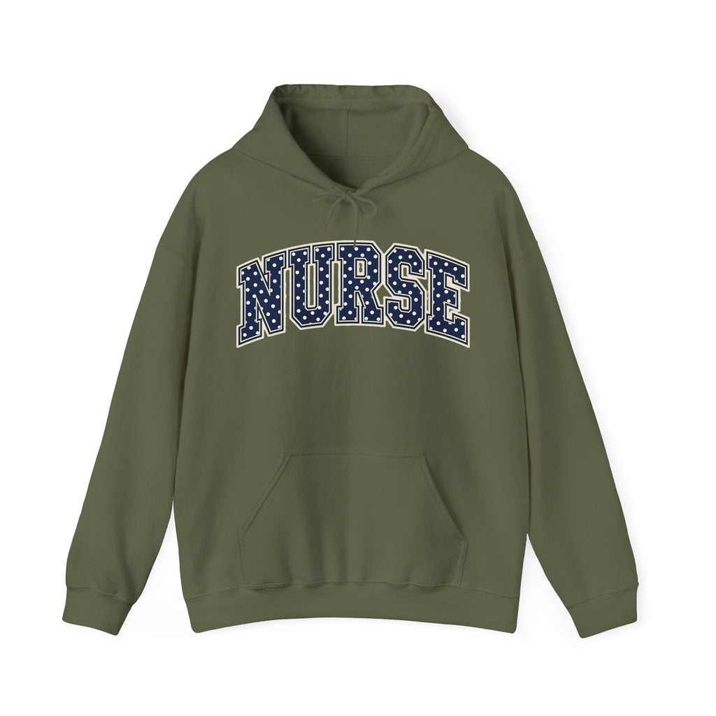 Nurse Polka Dot Varsity Hoodie in Military Green