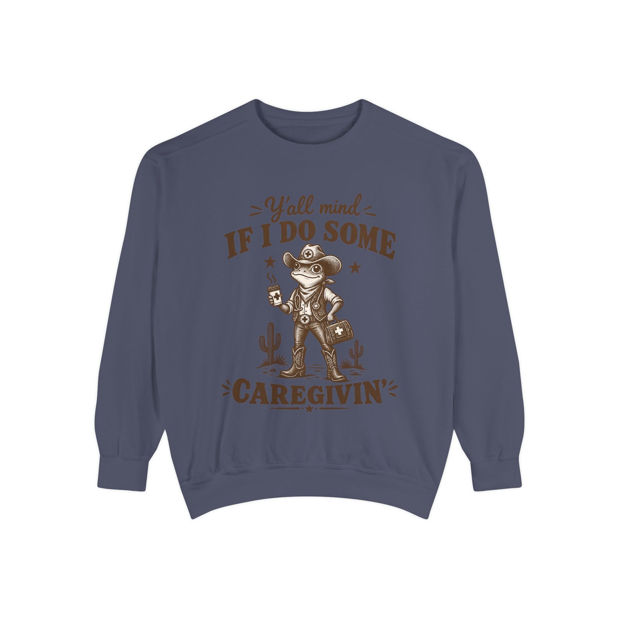 Caregivin' Cowboy Frog Crewneck Sweatshirt | Nurse & Caregiver Gift