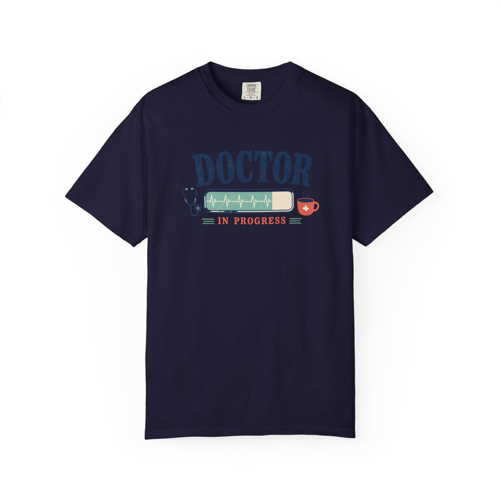 Doctor in Progress printed Comfort Colors 1717 tee in True Navy