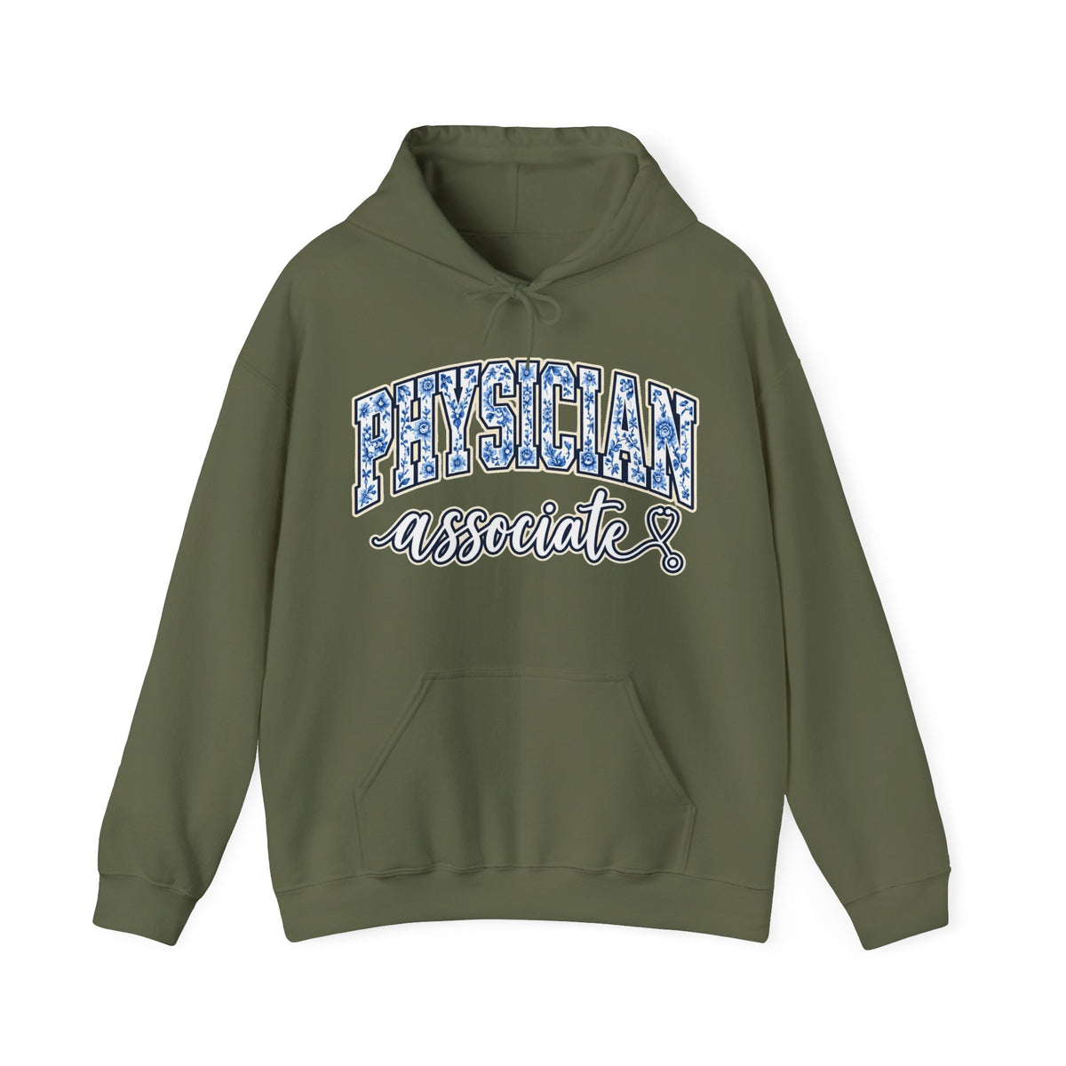 Physician Associate Floral Varsity Hoodie in Military Green
