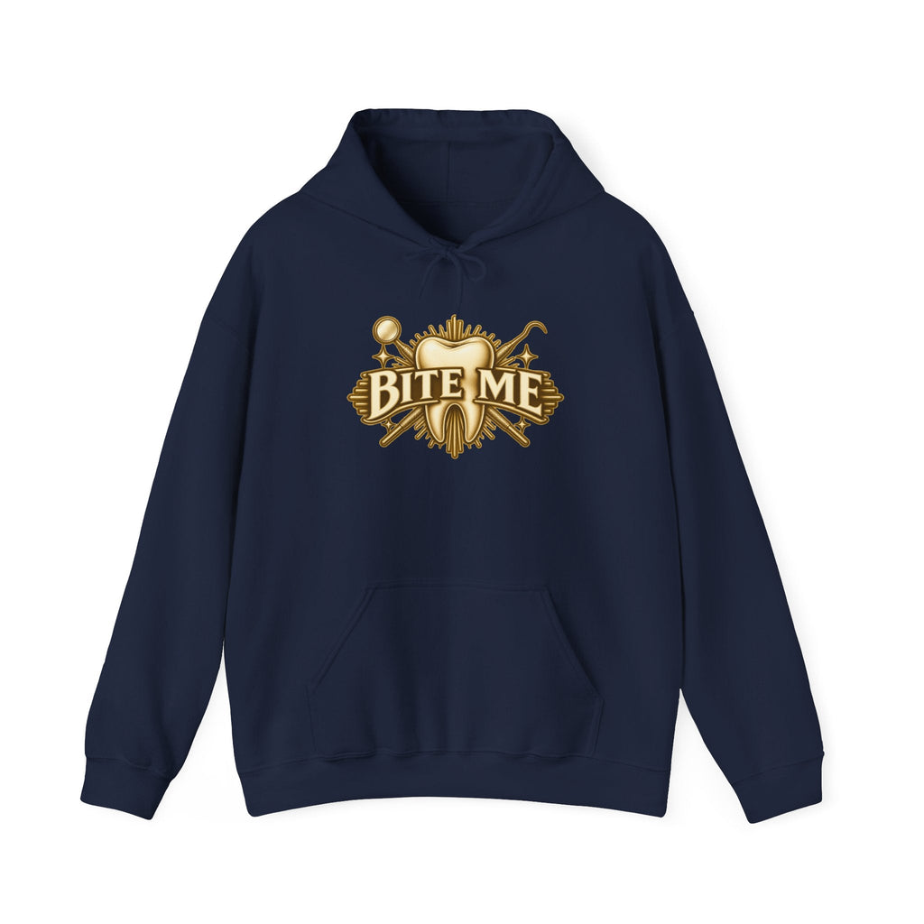 Bite Me Crest Hoodie in Navy