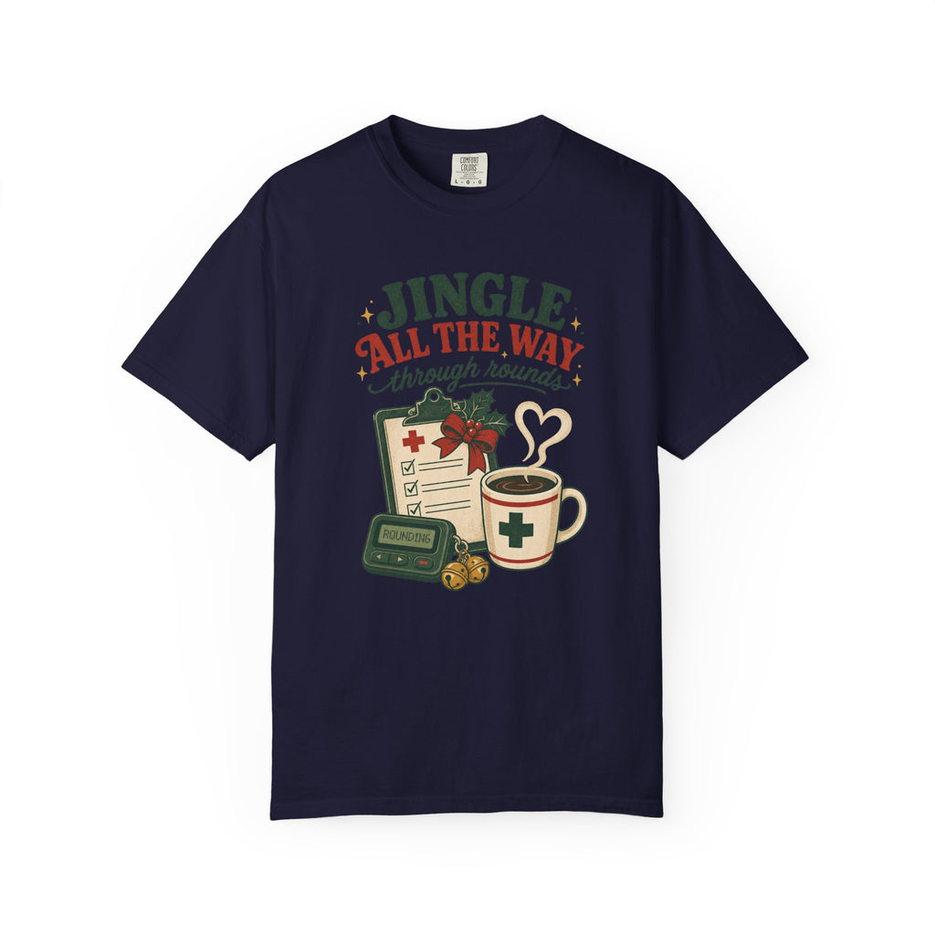 Jingle All the Way Through Rounds Christmas Comfort Colors 1717 tee in True Navy