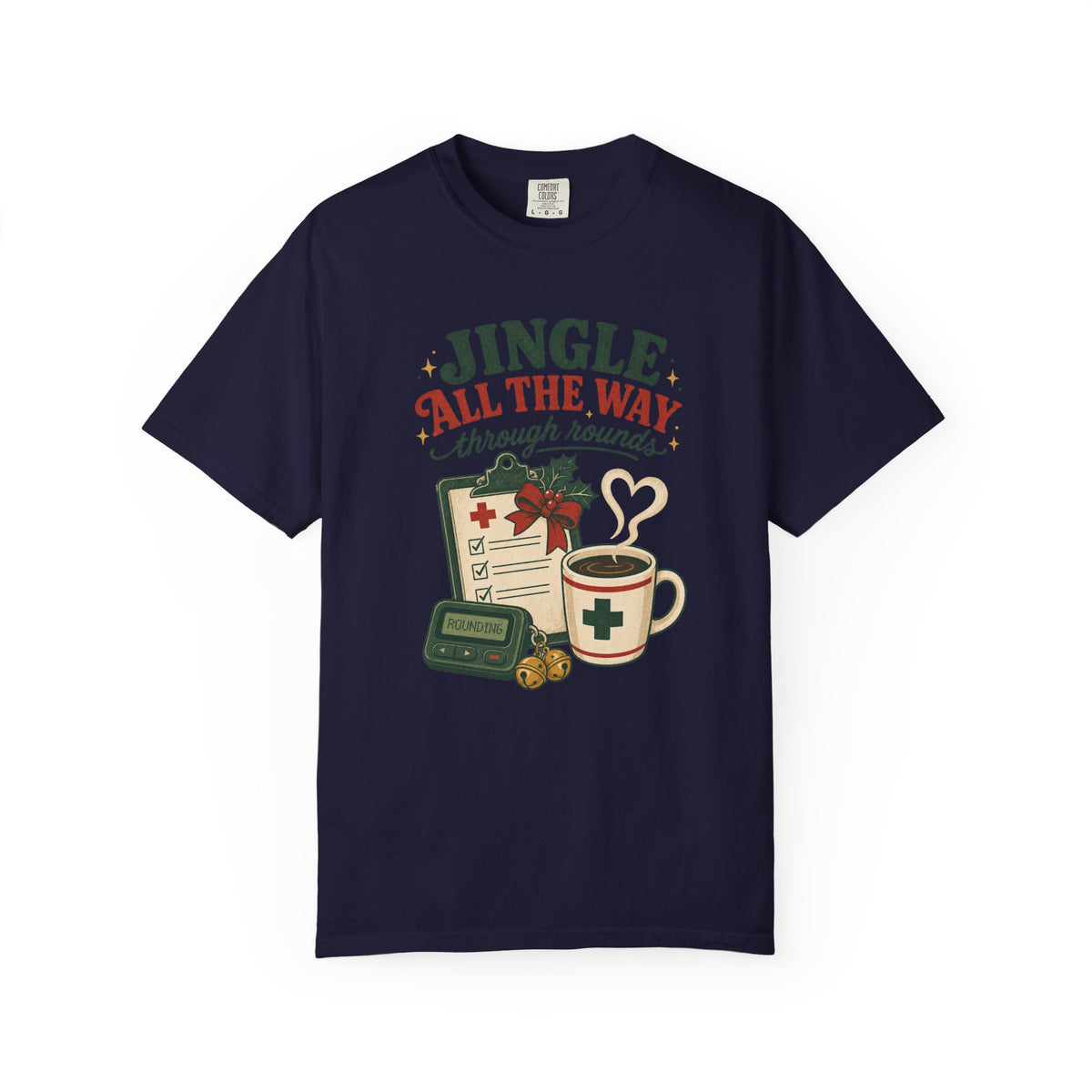 Jingle All the Way Through Rounds Christmas Comfort Colors 1717 tee in True Navy