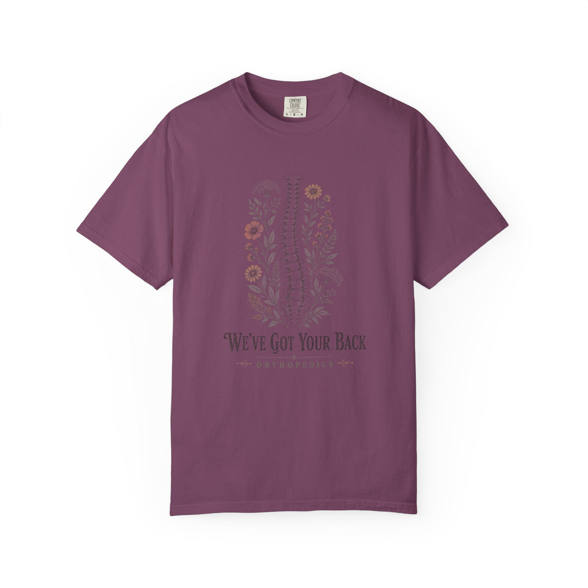 We've Got Your Back Orthopedics floral spine Comfort Colors 1717 tee in Berry