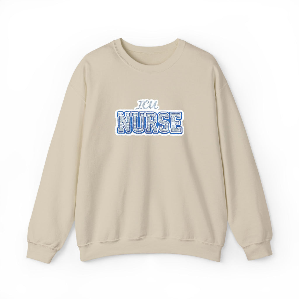 ICU Nurse Collegiate Embroidered Sweatshirt in Sand