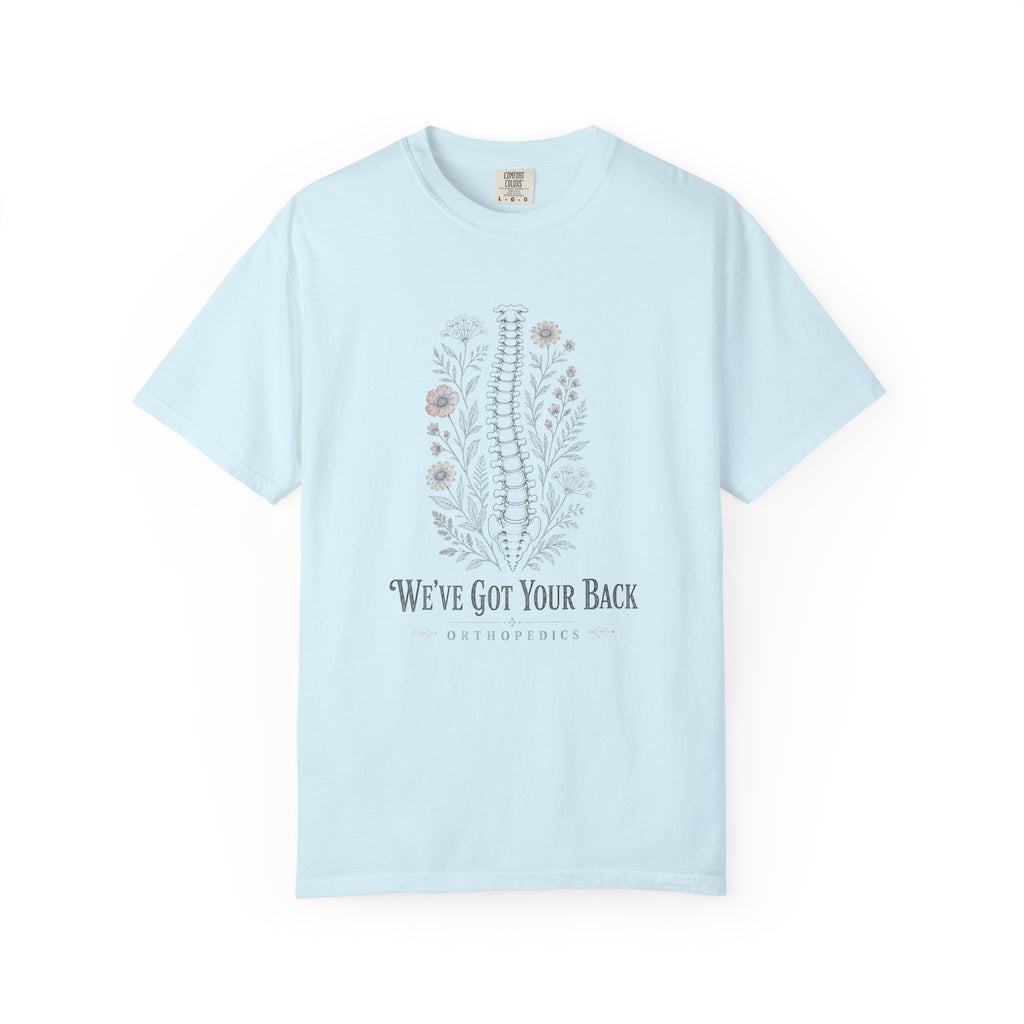We've Got Your Back Orthopedics floral spine Comfort Colors 1717 tee in Chambray
