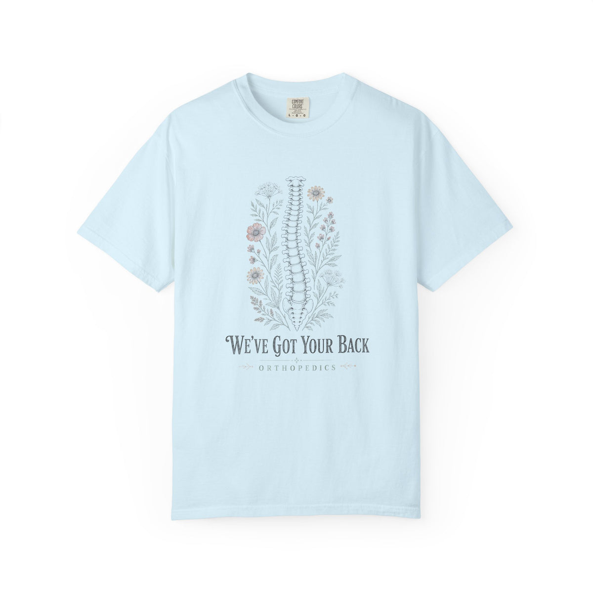 We've Got Your Back Orthopedics floral spine Comfort Colors 1717 tee in Chambray