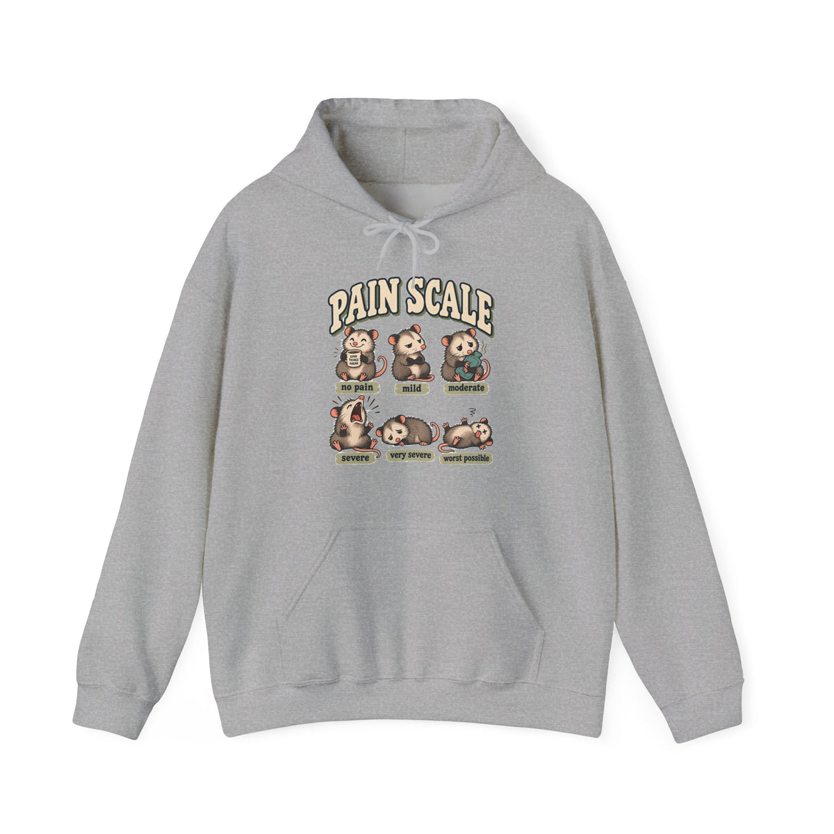 Pain Scale Opossum Hoodie in Sport Grey