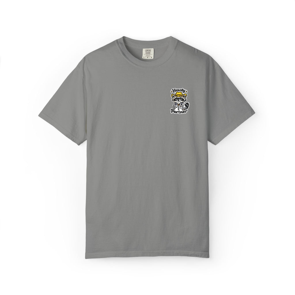 Howdy Partner Raccoon Doctor Embroidered Shirt in Granite