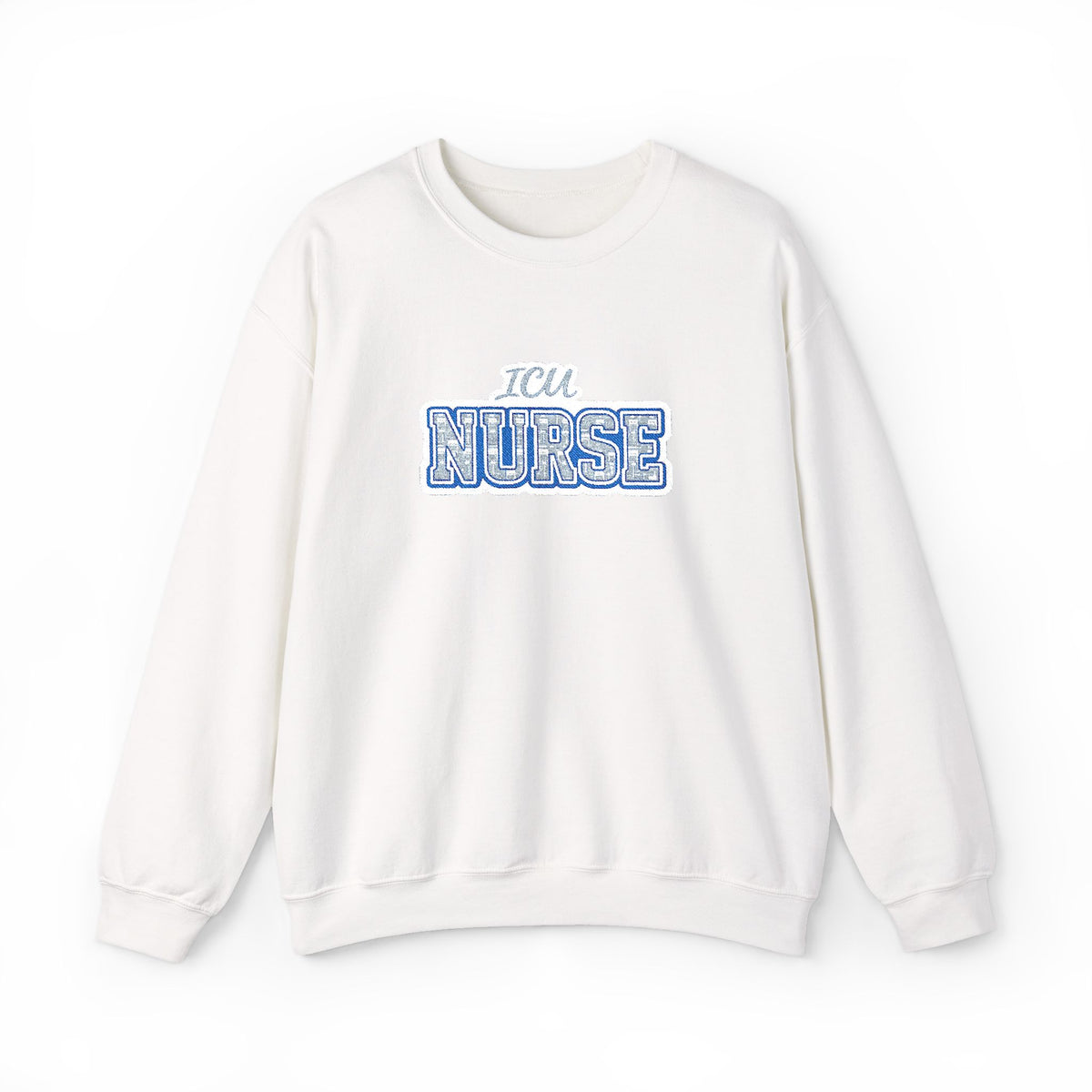 ICU Nurse Collegiate Embroidered Sweatshirt in White