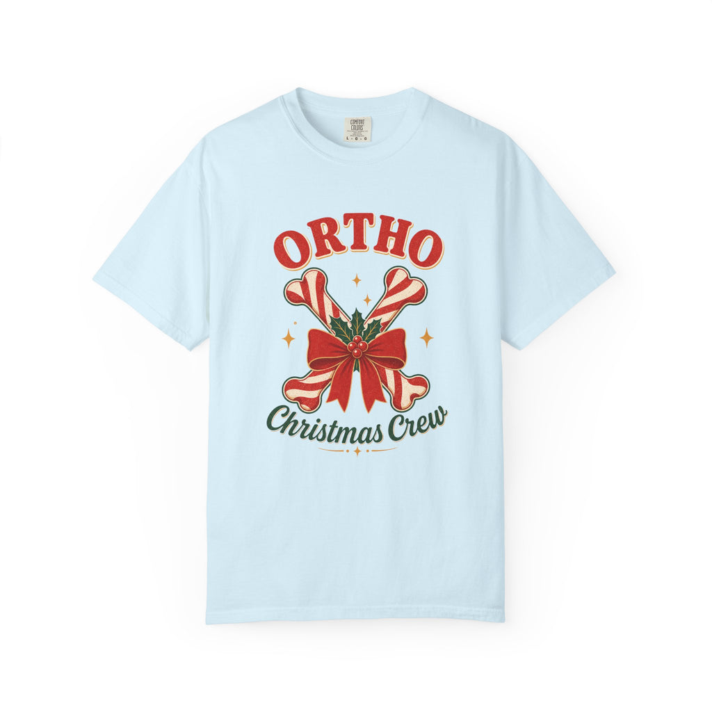Ortho Christmas Crew candy-cane bones Comfort Colors 1717 tee in Chambray