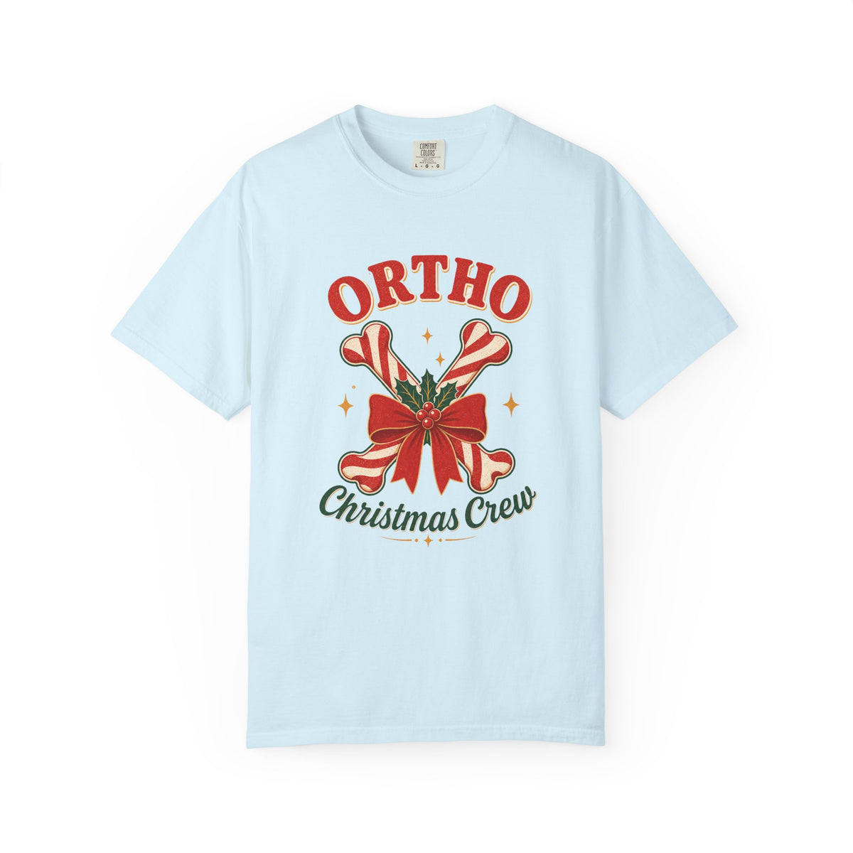Ortho Christmas Crew candy-cane bones Comfort Colors 1717 tee in Chambray