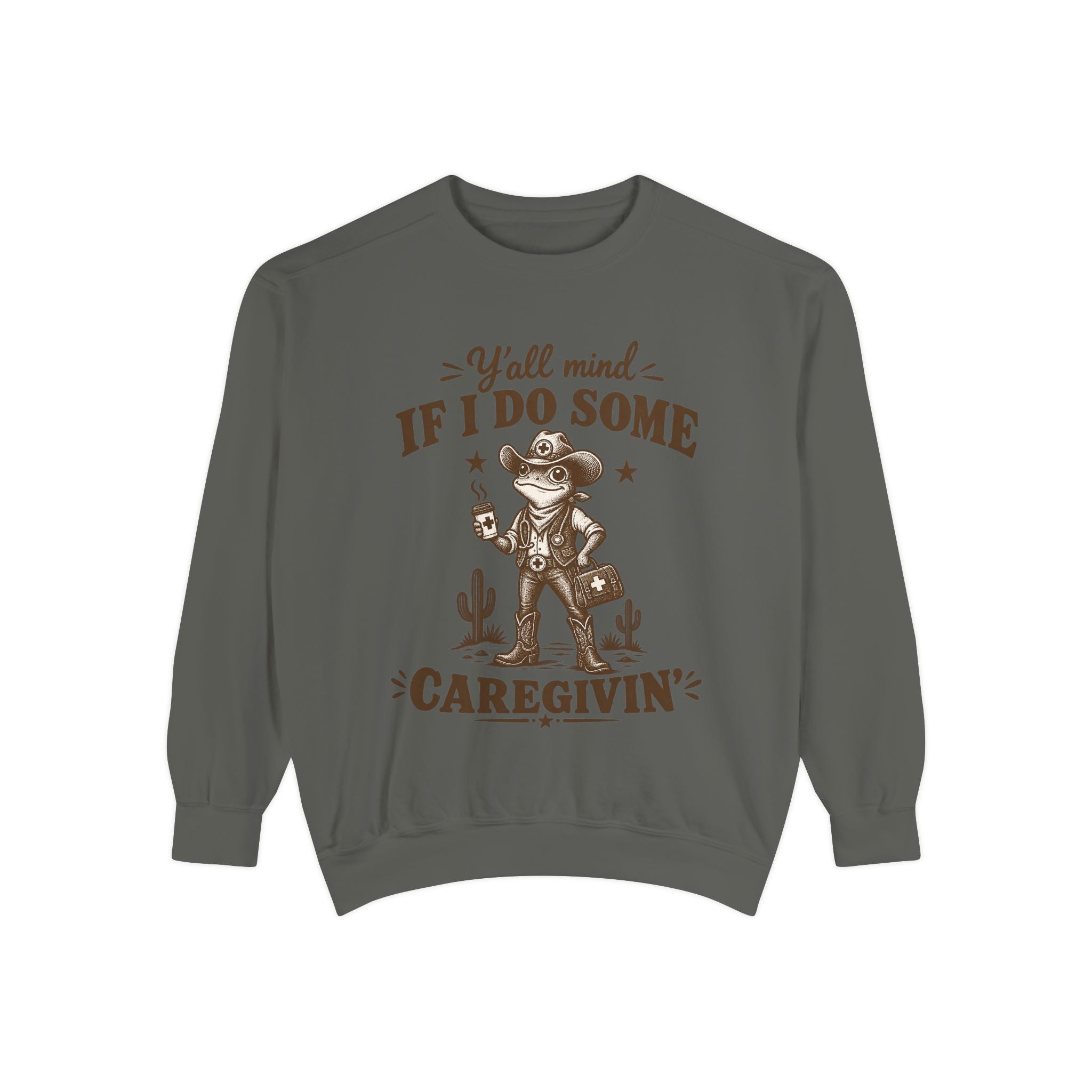 Caregivin' Cowboy Frog Crewneck Sweatshirt | Nurse & Caregiver Gift
