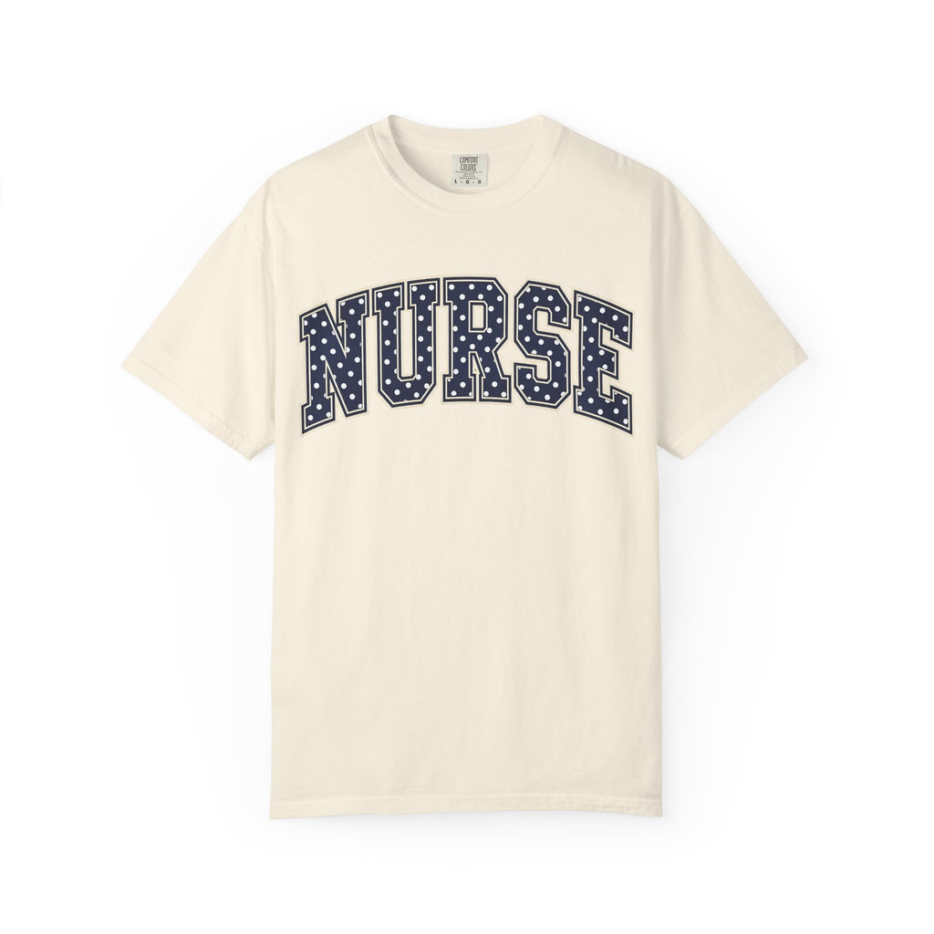 Nurse Polka Dot Varsity Shirt in Ivory