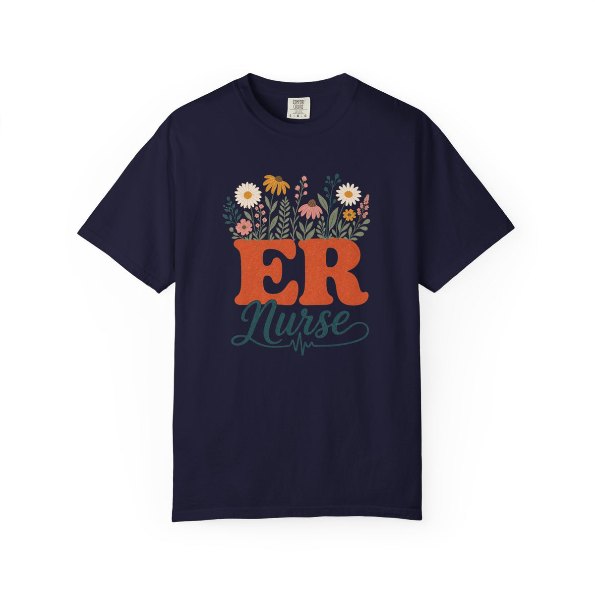 Wildflower ER Nurse Comfort Colors 1717 tee in True Navy
