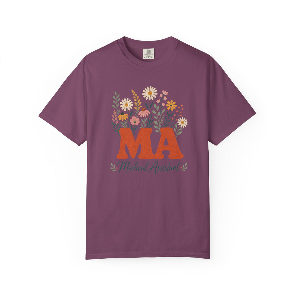 Floral Medical Assistant MA Comfort Colors 1717 tee in Berry