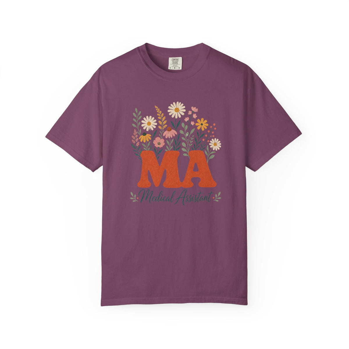 Floral Medical Assistant MA Comfort Colors 1717 tee in Berry