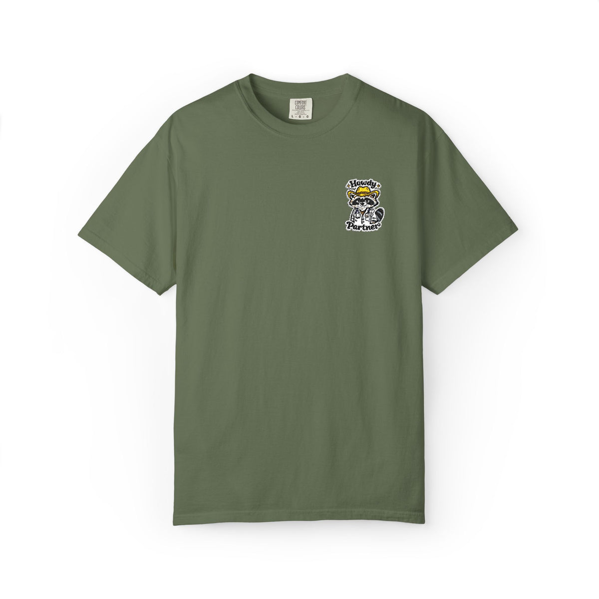 Howdy Partner Raccoon Doctor Embroidered Shirt in Sage