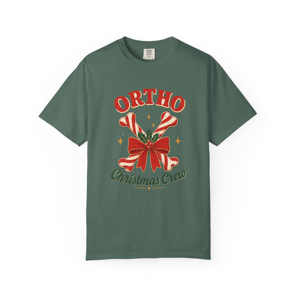 Ortho Christmas Crew candy-cane bones Comfort Colors 1717 tee in Blue Spruce