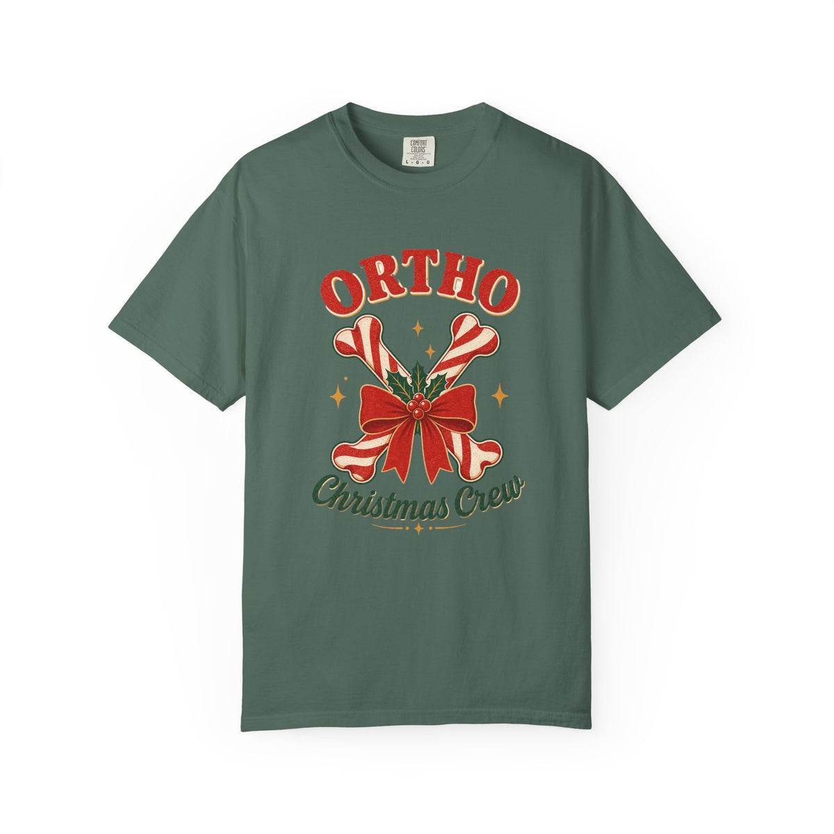 Ortho Christmas Crew candy-cane bones Comfort Colors 1717 tee in Blue Spruce