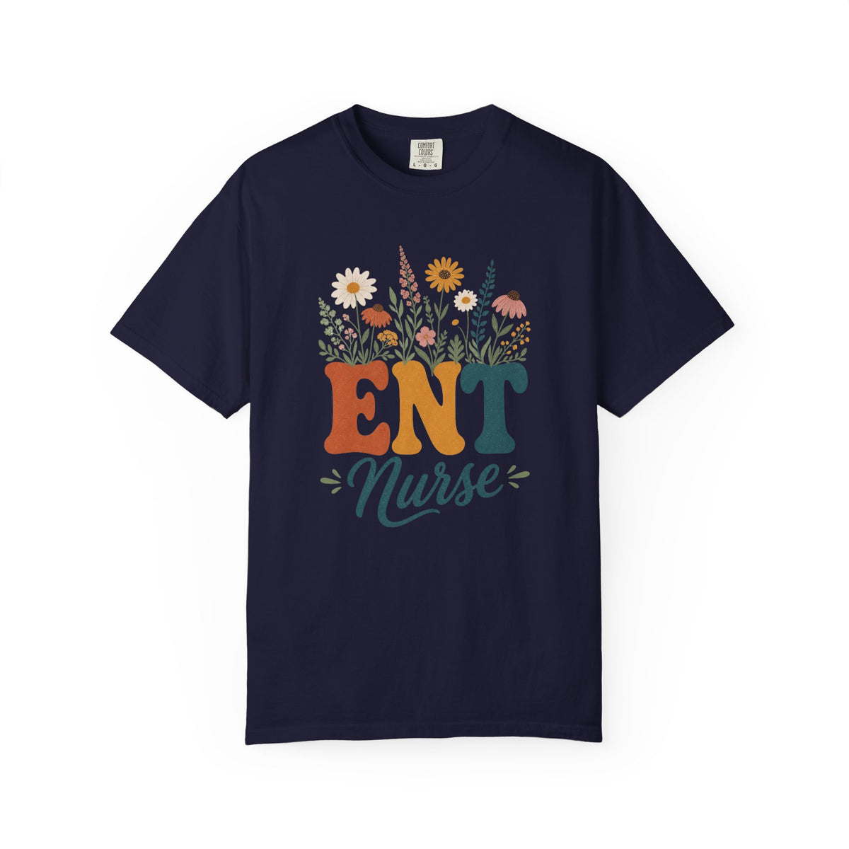 Wildflower ENT Nurse Comfort Colors 1717 tee in True Navy