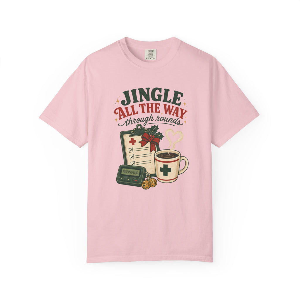 Jingle All the Way Through Rounds Christmas Comfort Colors 1717 tee in Blossom