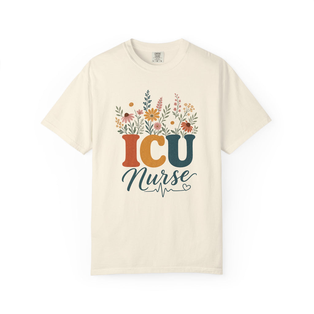 Wildflower ICU Nurse Comfort Colors 1717 tee in Ivory