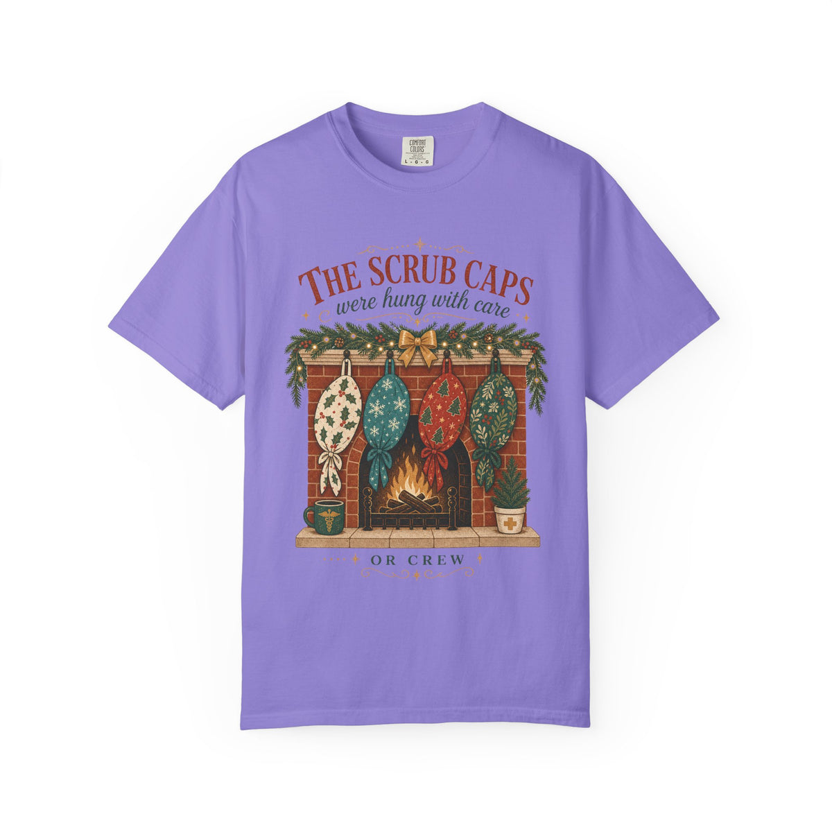 The Scrub Caps Were Hung with Care Comfort Colors 1717 Christmas tee in Violet