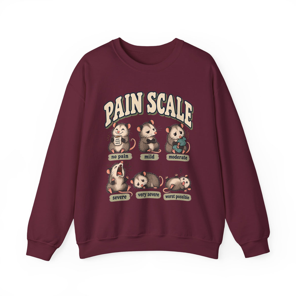 Pain Scale Opossum Sweatshirt in Maroon