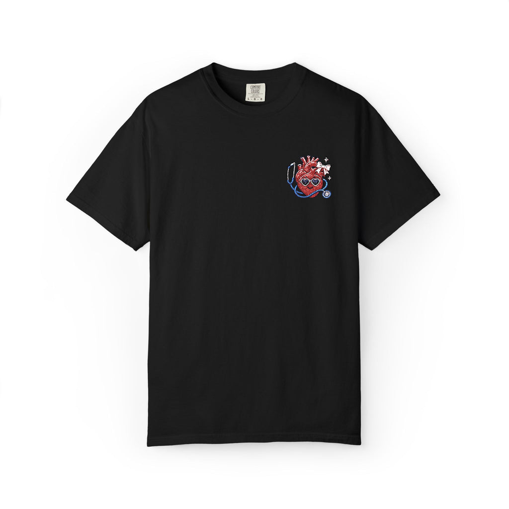 Cute Anatomical Heart Embroidered Shirt in Black