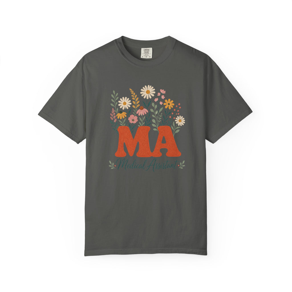 Floral Medical Assistant MA Comfort Colors 1717 tee in Pepper