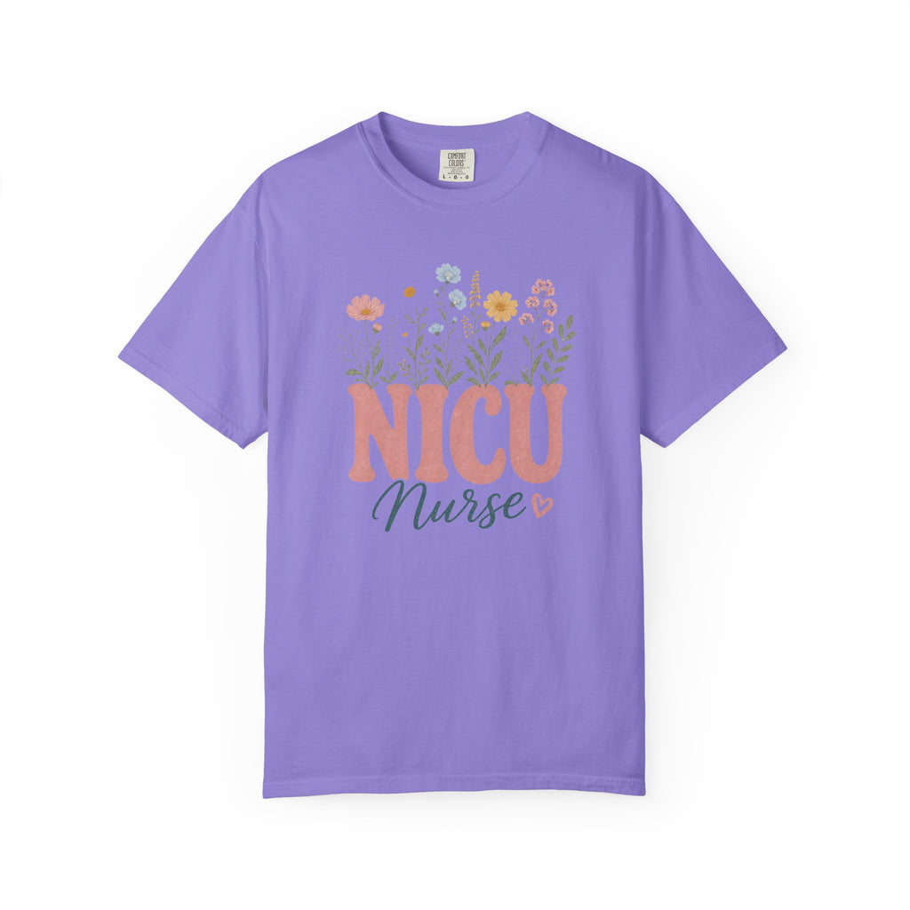 Pastel wildflower NICU Nurse Comfort Colors 1717 tee in Violet