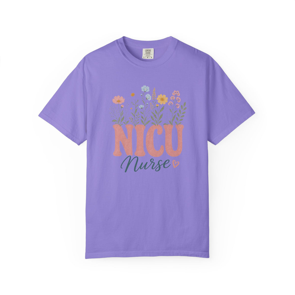 Pastel wildflower NICU Nurse Comfort Colors 1717 tee in Violet