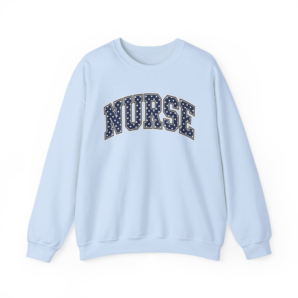 Nurse Polka Dot Varsity Sweatshirt in Light Blue