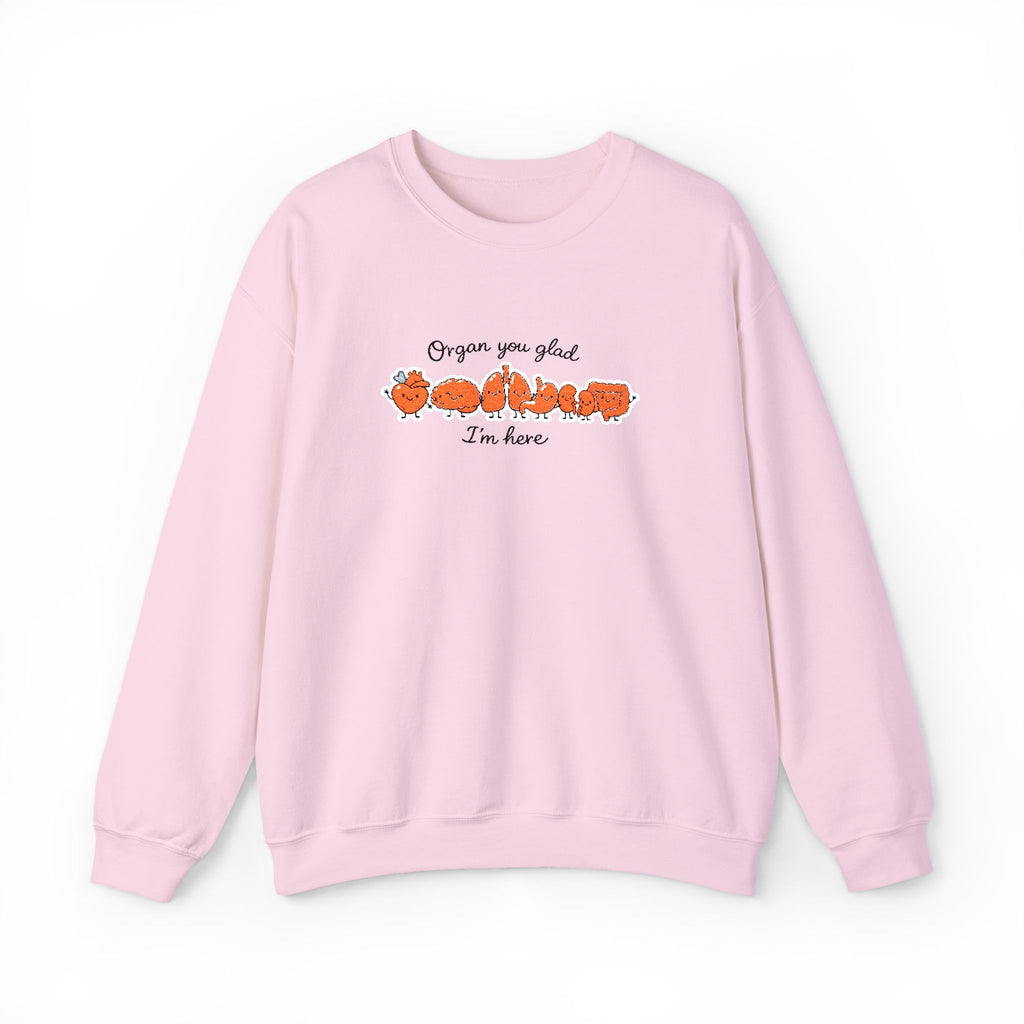 Organ You Glad I'm Here Embroidered Sweatshirt in Light Pink