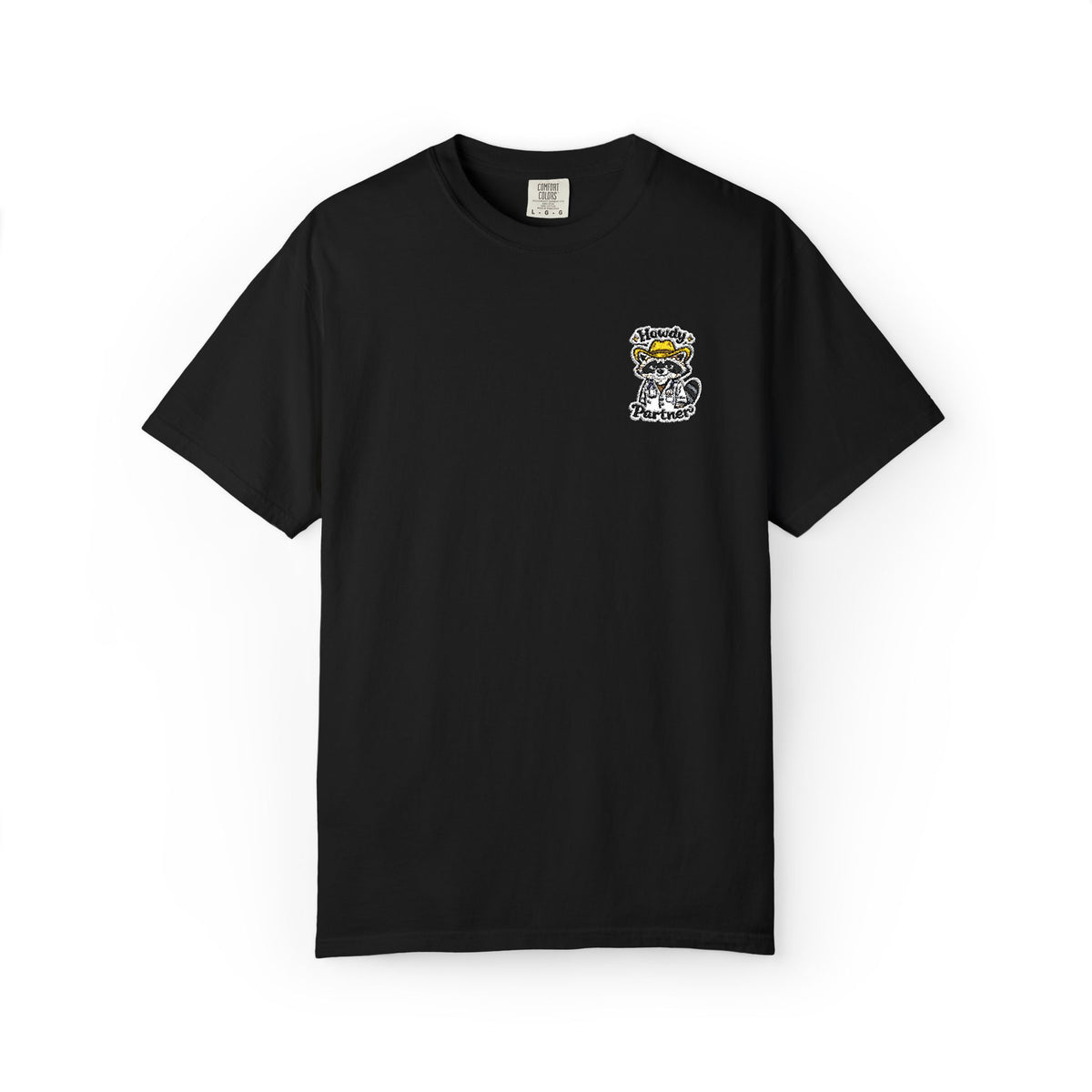 Howdy Partner Raccoon Doctor Embroidered Shirt in Black